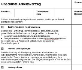 Checklist employment contract in German
